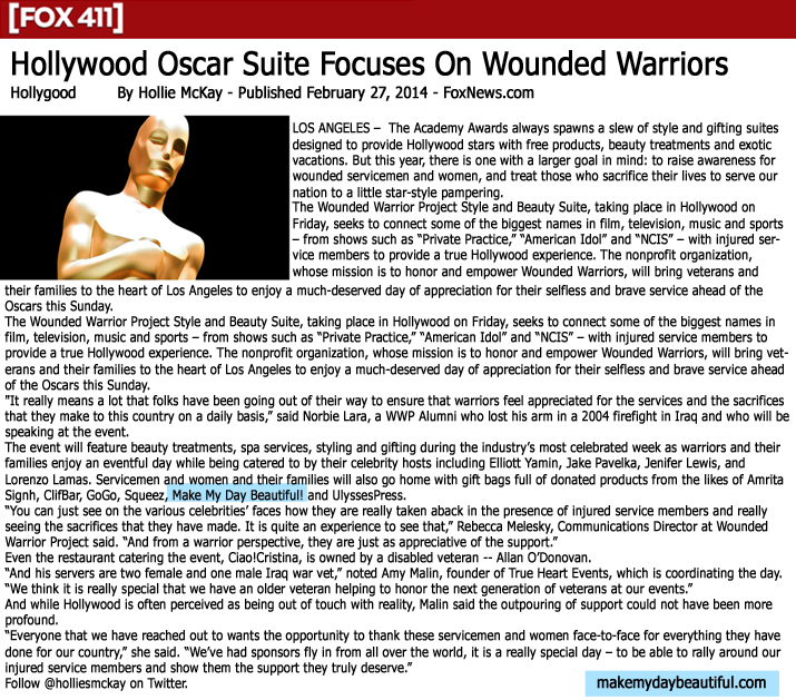 Hollywood Oscar suite focuses on wounded warriors